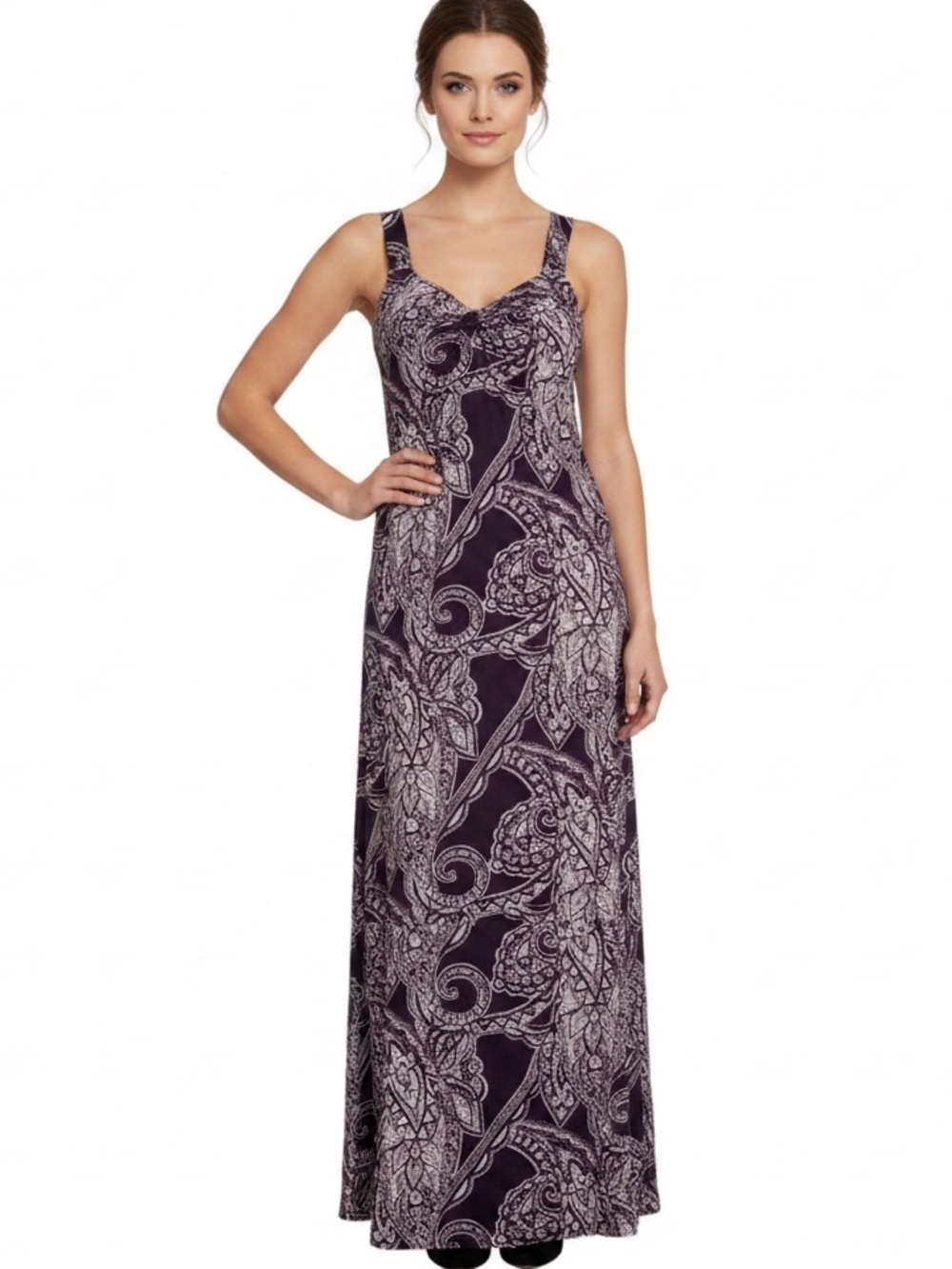 I-N-C International Concepts Purple Paisley Maxi Dress Built in Shelf Bra | EUC - Picture 2 of 9